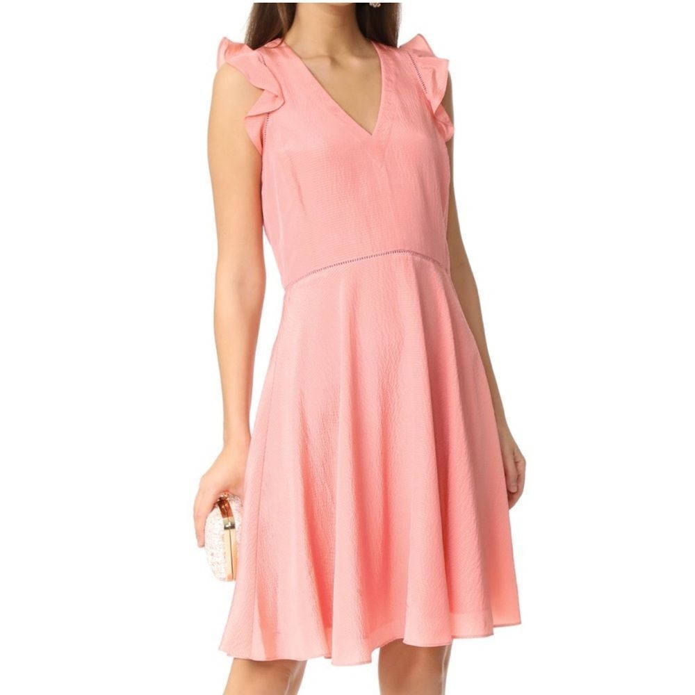 Rebecca Taylor Ruffle Trim Peach Pink Silk A Line Dress size 6